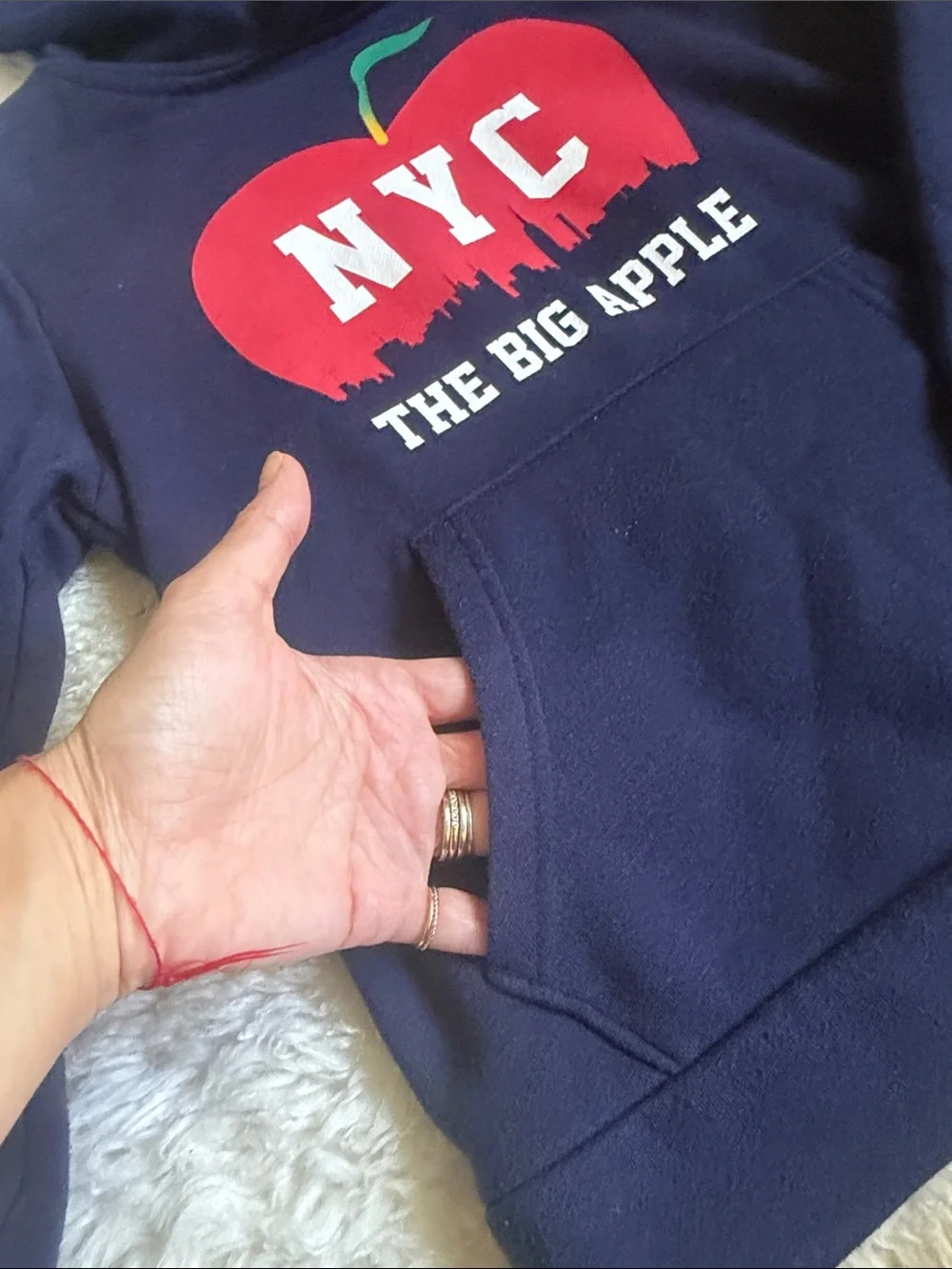 Old Navy Kids Navy Hoodie with Red NYC Apple Graphic M (8)